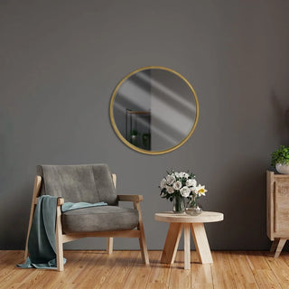 Miroir Rond Cerclé Or AIRA — bois naturel 50 cm, ambiance intérieur minimaliste (vue 3)