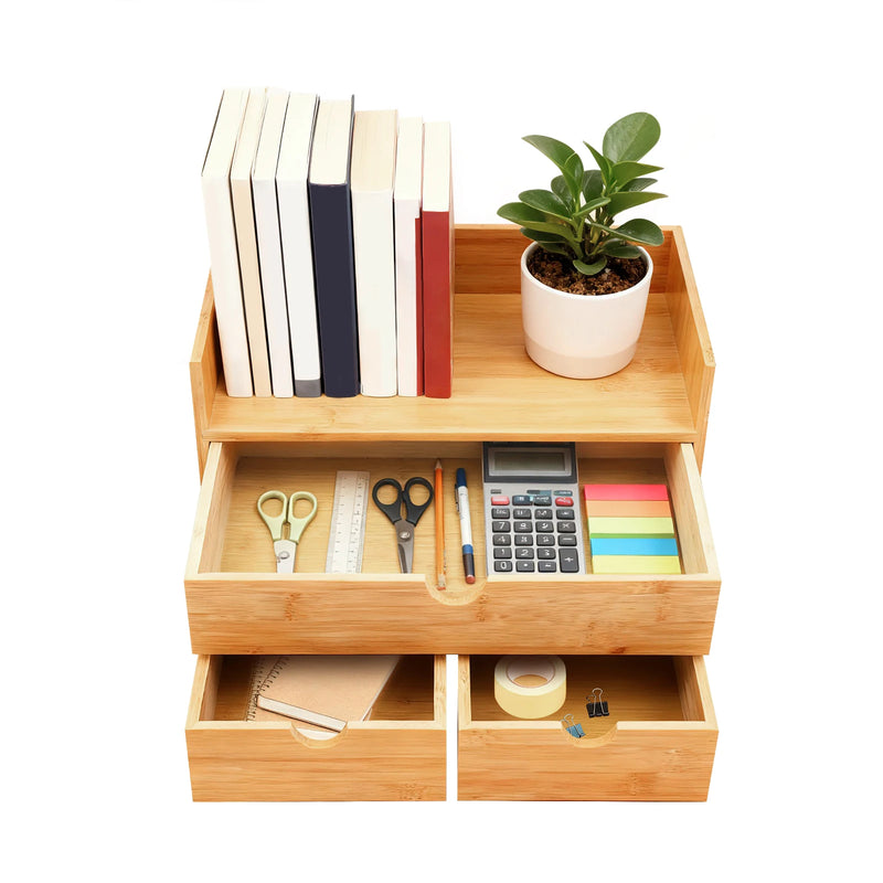 Organiseur de Bureau 3 Tiroirs AIRA — bambou naturel, ambiance intérieur minimaliste